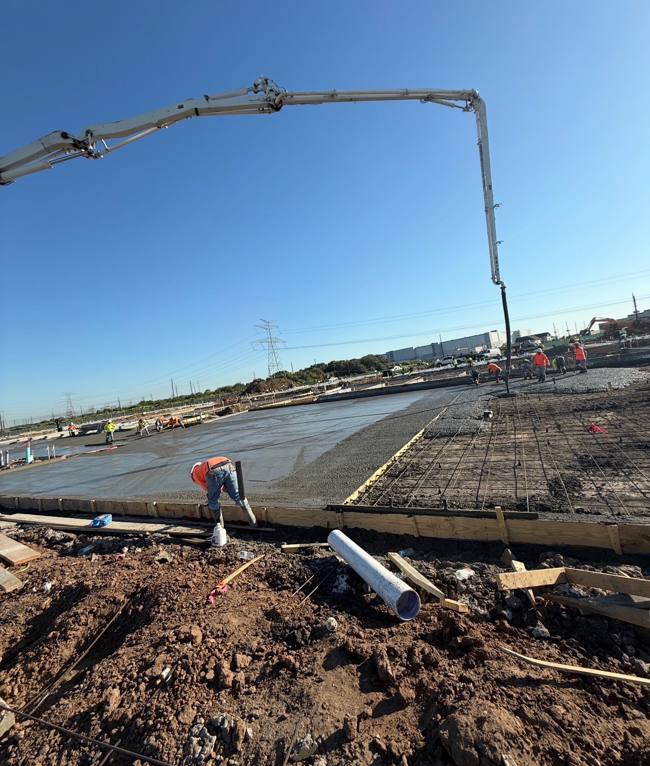 Concrete boom pump on large commercial pour