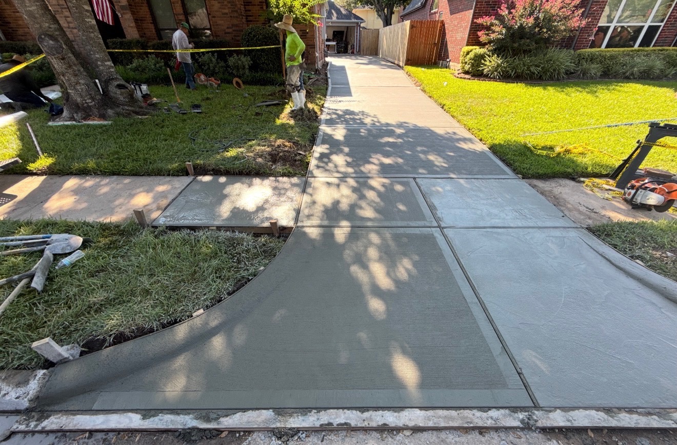 Residential sidewalk and driveway concrete pour