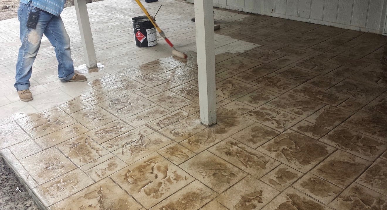 Sealed stamped concrete patio