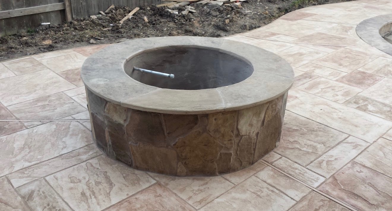 Stamped concrete fire pit area